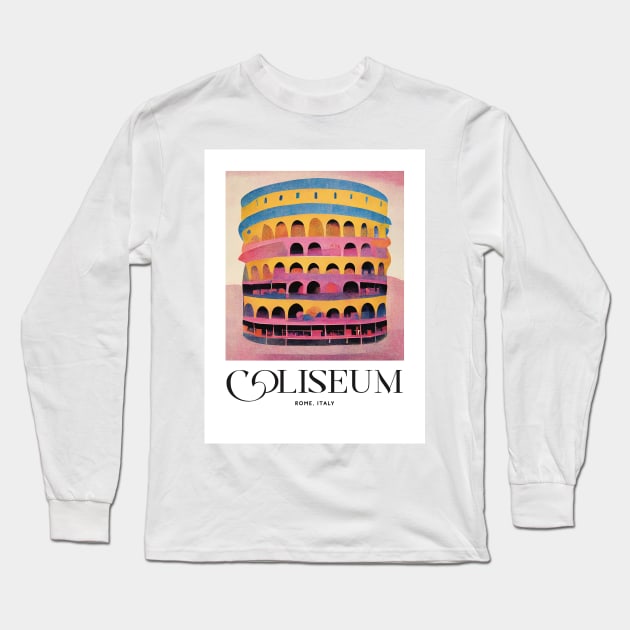 Coliseum Old 1960s Print Travel Poster Retro Wall Art Illustration Long Sleeve T-Shirt by BetterManufaktur